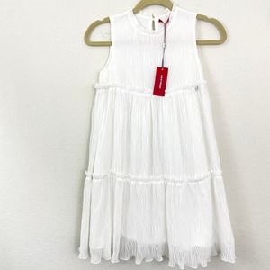 Lion Of Porches Girls Pleated Sleeveless Tiered Ruffle Dress White Size 11/12